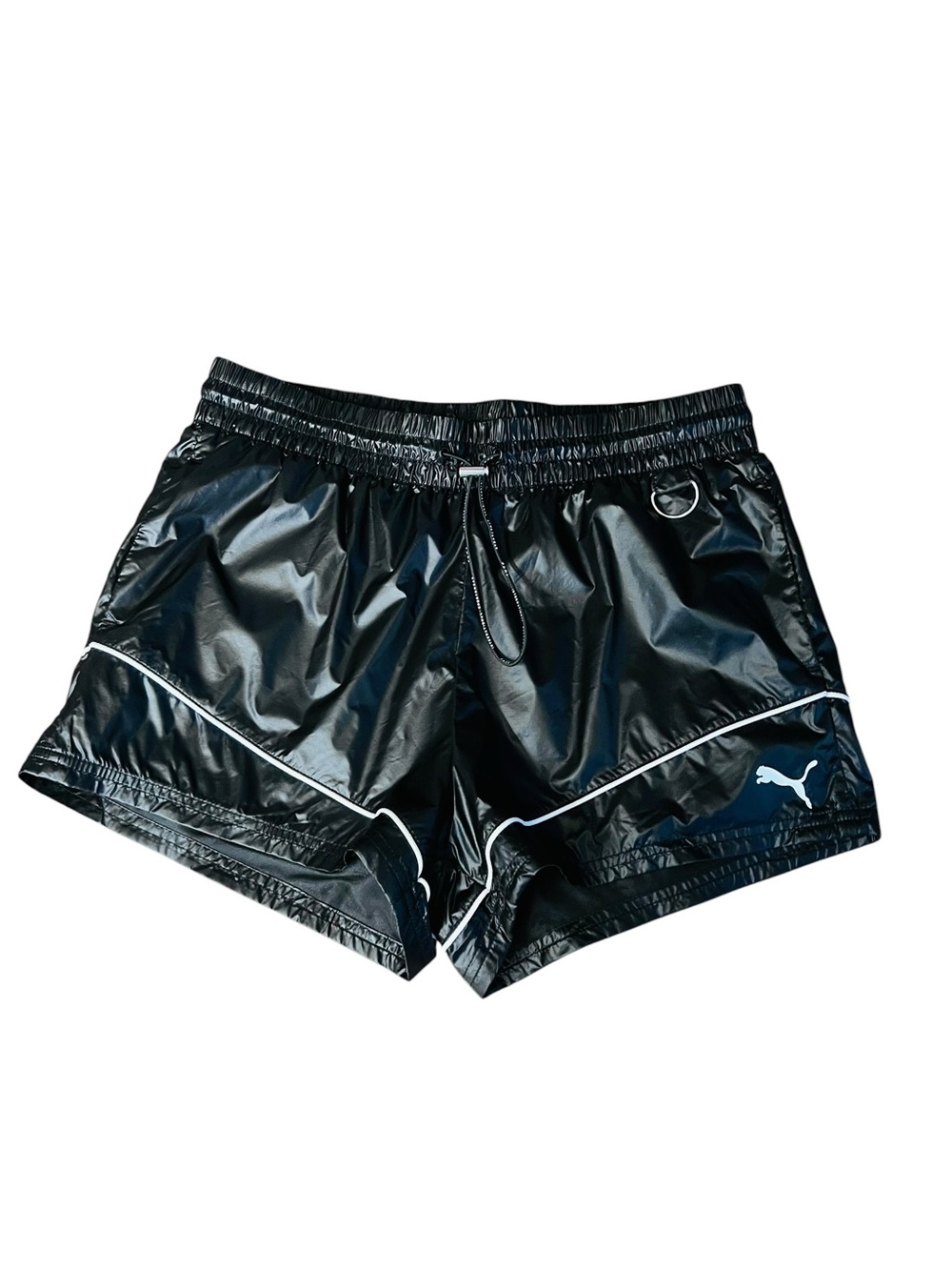 Puma Women’s Black Evide Woven Athletic Shorts with White Piping Size Med NWT
